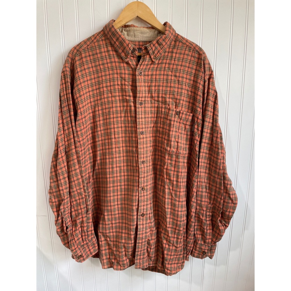 Woolrich Mens 2XL Plaid‎ Flannel Shirt Orange Green Cotton Button Down Gorpcore